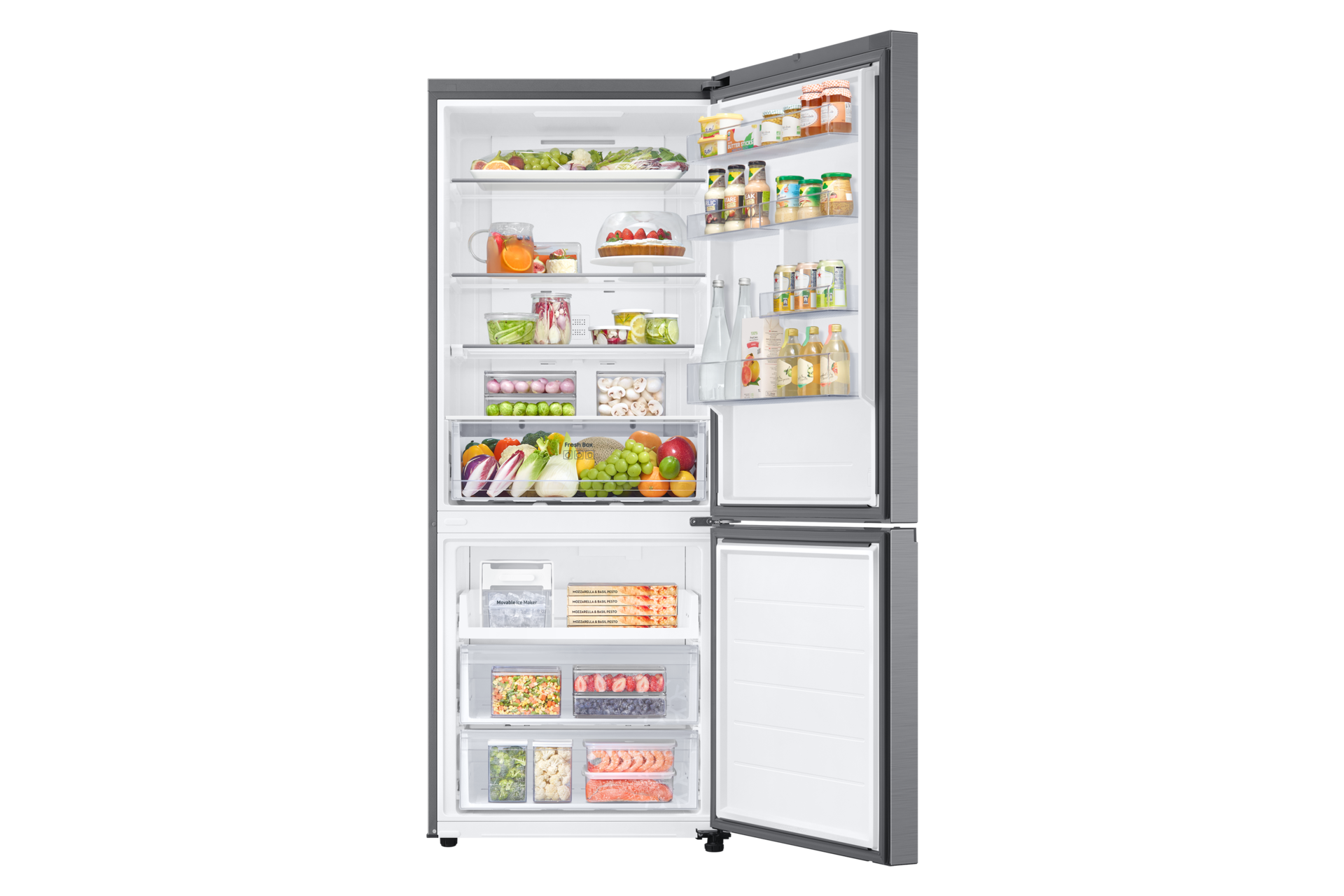 Széles alulfagyasztós hűtőszekrény RB50DG601ES9EO AI energia üzemmóddal 508 L, kifinomult inox