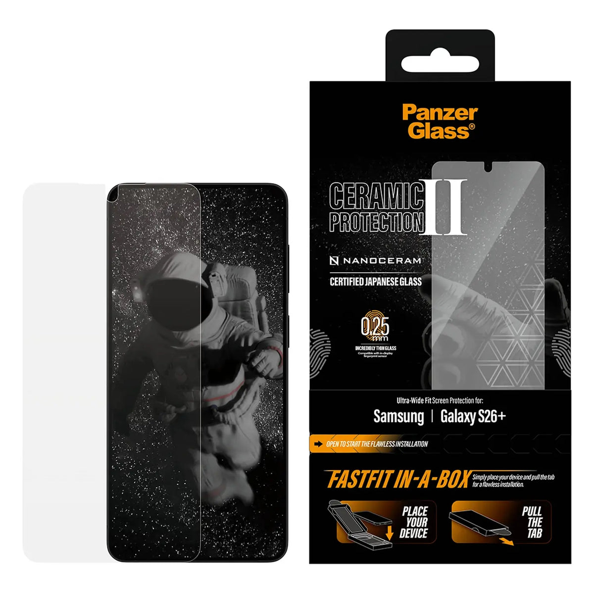 PanzerGlass® Ceramic Kijelző Fólia Samsung Galaxy S26 Plus | Ultra-Wide Fit w. FastFit in a box