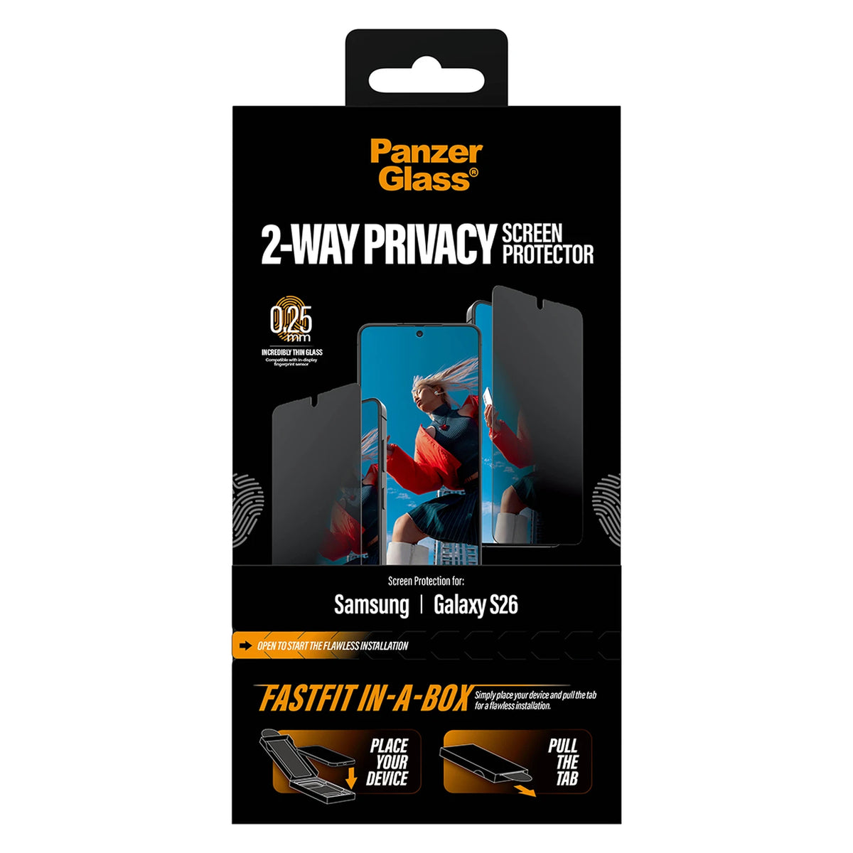 PanzerGlass® 2-Way Privacy Kijelző Fólia Samsung Galaxy S26 | Ultra-Wide Fit w. FastFit in a box