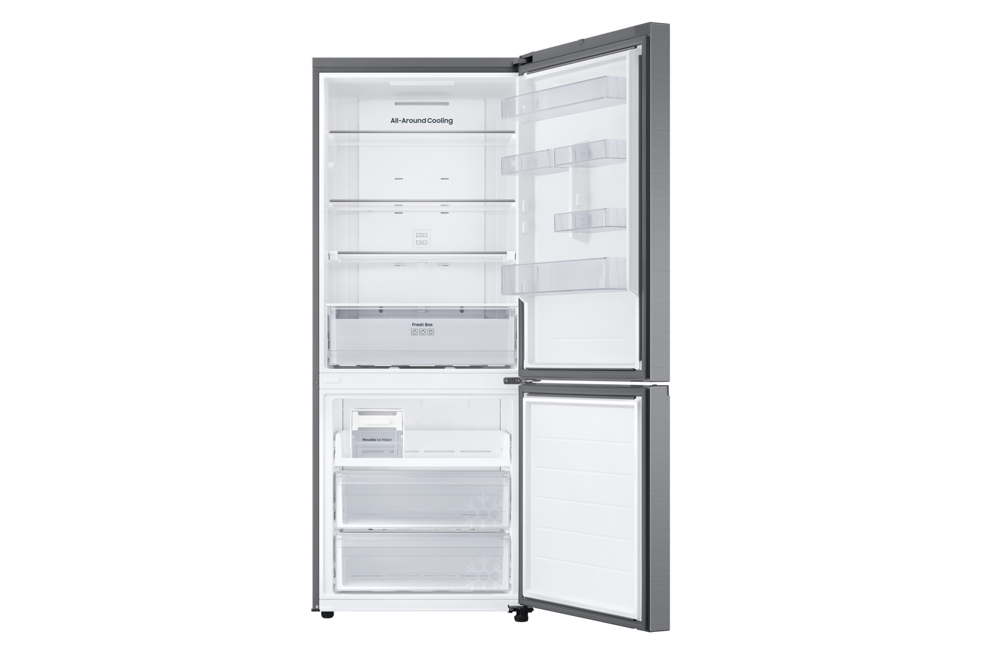 Széles alulfagyasztós hűtőszekrény RB50DG601ES9EO AI energia üzemmóddal 508 L, kifinomult inox