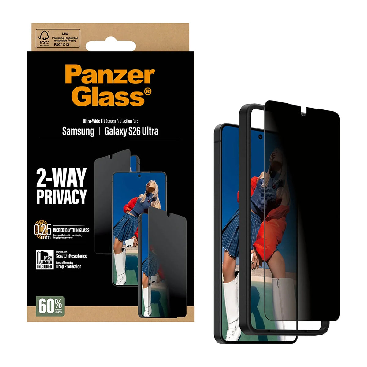 PanzerGlass® 2-Way Privacy Kijelző Fólia Samsung Galaxy S26 Ultra | Ultra-Wide Fit w. EasyAligner