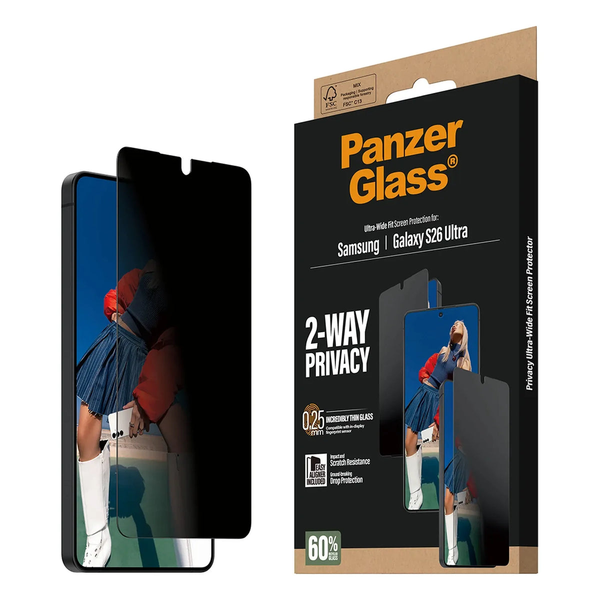 PanzerGlass® 2-Way Privacy Kijelző Fólia Samsung Galaxy S26 Ultra | Ultra-Wide Fit w. EasyAligner